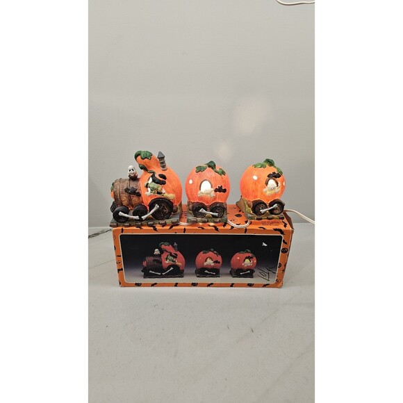 Vintage Porcelain Spooky Haunted Haven Halloween Pumpkin Train Night Light Set - Picture 7 of 8